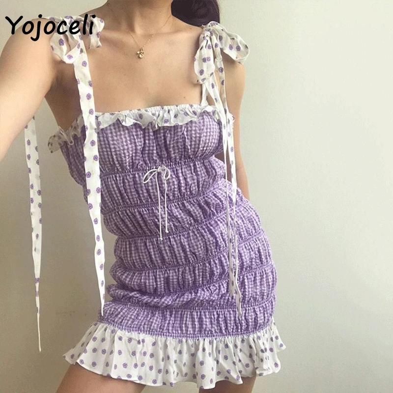 Yojoceli 2019 клетчатый сарафан с рюшами женские вечерние Клубные мини-платья платья