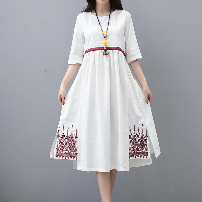 Summer Dress 2019 New Women Loose Robe Embroidery Cotton and Linen White Long Dresses Split Stitching Vintage Vestidos M-XXL
Summer Dress 2019 New Women Loose Robe Embroidery Cotton and Linen White Long Dresses Split Stitching Vintage Vestidos M-XXL