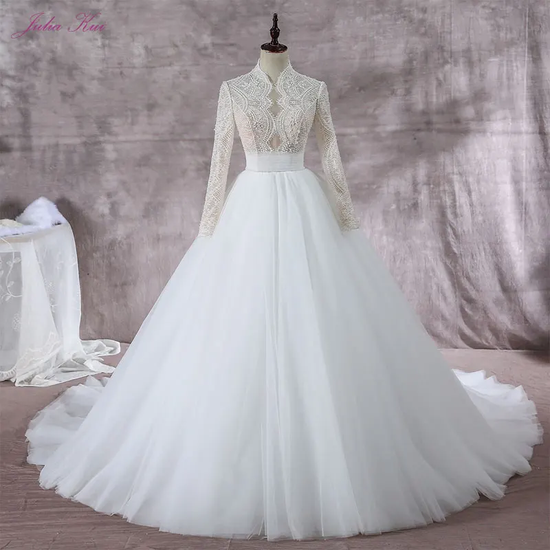 Shiny Beading Pearls High Collar A-Line Wedding Dress Elegant Lace Full Sleeves Silky Organza Can Customize Made Bridal Dress
Shiny Beading Pearls High Collar A-Line Wedding Dress Elegant Lace Full Sleeves Silky Organza Can Customize Made Bridal Dress