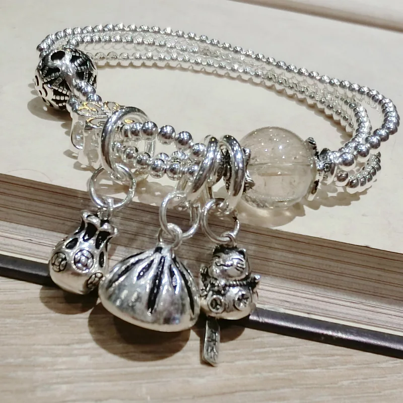 925 sterling silver bracelet custom plutus cat natural stone crystal beaded jewelry DIY manual crafts gifts
925 sterling silver bracelet custom plutus cat natural stone crystal beaded jewelry DIY manual crafts gifts