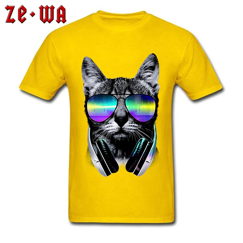 Music Lover Cat V.II 100% Cotton Men Short Sleeve Tops T Shirt Birthday Lovers Day T-Shirt Camisa T-shirts Wholesale O-Neck Music Lover Cat V.II yellow