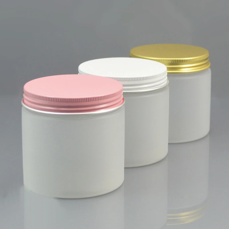 free shipping 200ml 6.2*6.8cm frosted FET jar with white / pink / yellow aluminum cover