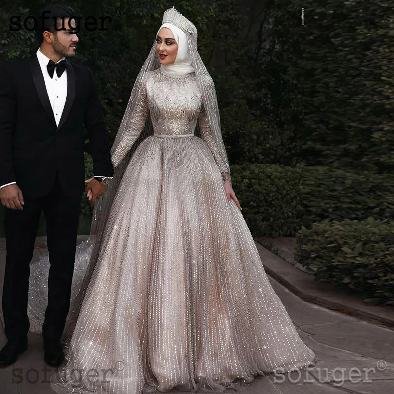 Champion Arabic Sequins Sparkly Long Sleeve Court Train 2019 Muslim Arabic Wedding Dress Boho Sofuge Vestido De Noiva
Champion Arabic Sequins Sparkly Long Sleeve Court Train 2019 Muslim Arabic Wedding Dress Boho Sofuge Vestido De Noiva