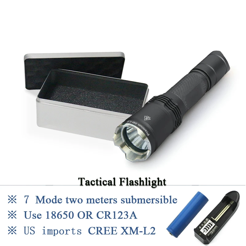 

led flashlight Waterproof 2m tactical flashlight cree xm l2 torch lanterna Military linterna hunting flash light 18650 or cr123