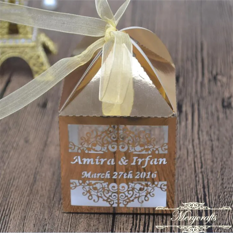 Wholesales custom luxury laser cut metallic paper wedding candy gift favor boxes
Wholesales custom luxury laser cut metallic paper wedding candy gift favor boxes
