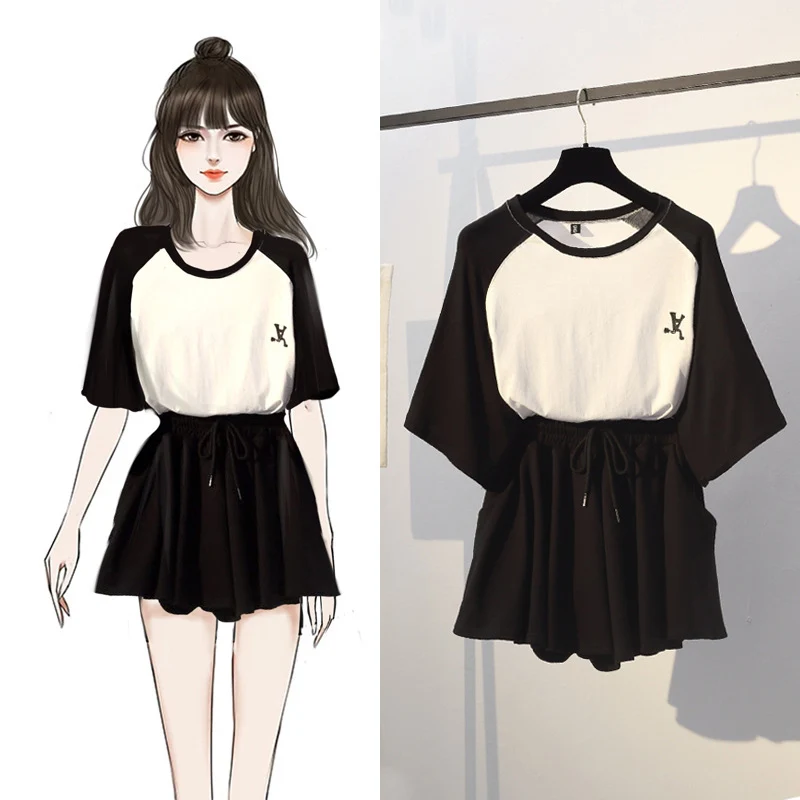 2 Pcs/Set Women Cotton Thin Slim Temperament O-Neck Pullover T-shirt Black Waist Drawstring Skirt
2 Pcs/Set Women Cotton Thin Slim Temperament O-Neck Pullover T-shirt Black Waist Drawstring Skirt