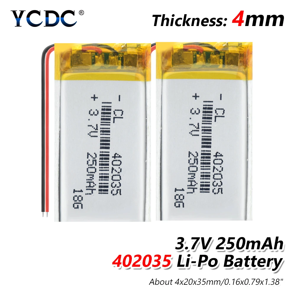 Good Qulity 3.7V 250mAH 402035 Rechargeable Polymer lithium ion / Li-ion battery for TOY,POWER BANK,GPS,mp3,mp4 Speaker
Good Qulity 3.7V 250mAH 402035 Rechargeable Polymer lithium ion / Li-ion battery for TOY,POWER BANK,GPS,mp3,mp4 Speaker