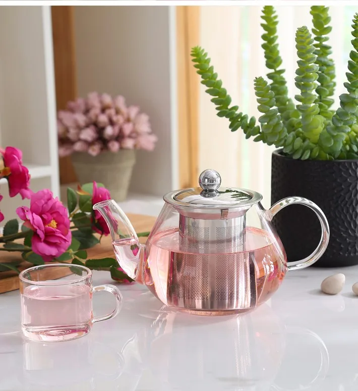 Clear Glass Teapot Stainless Steel Infuser Loose Leaf Tea Kettle Set