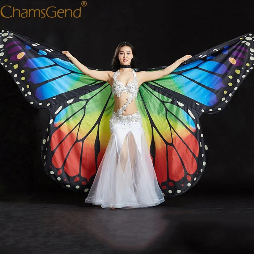 

Adult Women Large Butterfly Wings Rainbow Orange Color Cosplay Costume for Happy Carnival Dancing Show With Stick 907