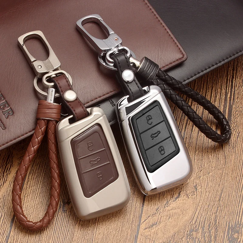 Zinc-alloy-Leather-Car-Key-Remote-Cover-Case-For-Volkswagen-VW-Tiguan-MK2-2017-2018-2016