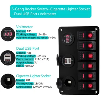 6 Gang LED Rocker Switch Panel Dual USB Charger Socket Voltmeter Car Marine Boat New Car Styling
6 Gang LED Rocker Switch Panel Dual USB Charger Socket Voltmeter Car Marine Boat New Car Styling