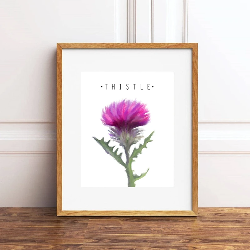 Розовый постер Thistle Картина на холсте Современная растительная картина маслом с