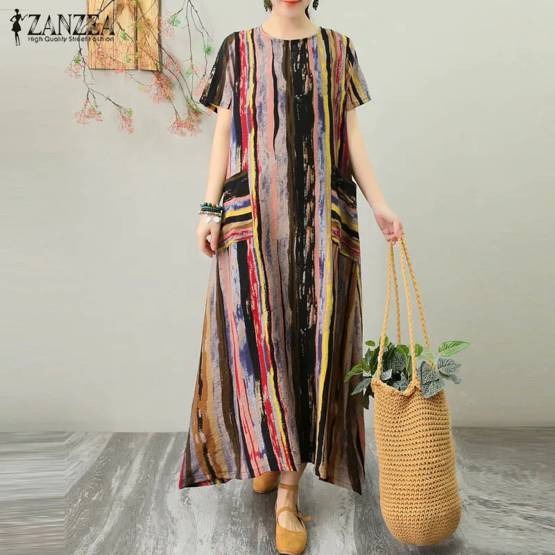Summer Maxi Dress Women's Striped Sundress 2019 ZANZEA Kaftan Casual Print Long Vestidos Short Sleeve Robe Femme Oversized 5XL
Summer Maxi Dress Women's Striped Sundress 2019 ZANZEA Kaftan Casual Print Long Vestidos Short Sleeve Robe Femme Oversized 5XL