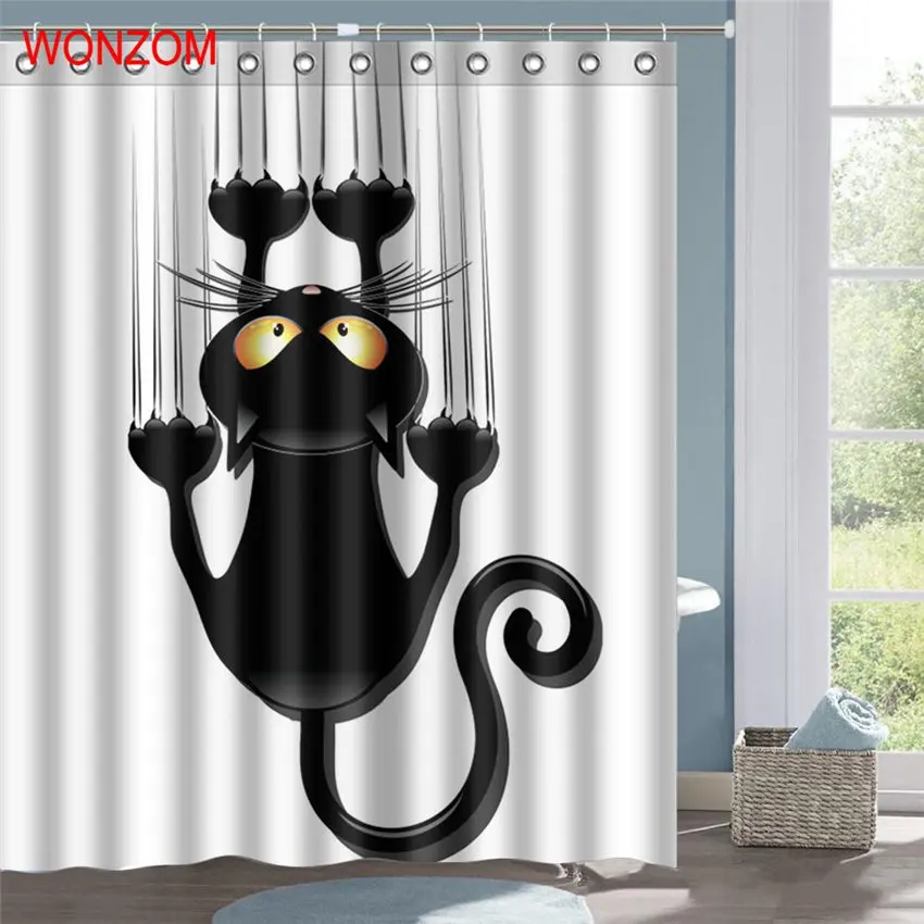 WONZOM Черный кот занавески для душа ткань ванной Декор украшения Cortina De Bano