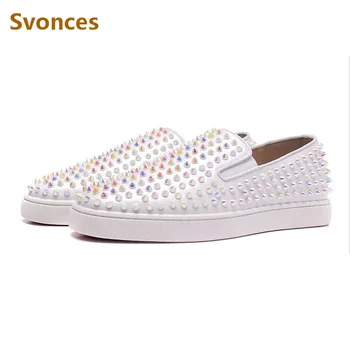 Casual Men Shoes White Rivet Breathable Men's Sneakers 2018 New Leather Solid Slip-On Flats Loafers Luxury Spikes Shoes Man
Casual Men Shoes White Rivet Breathable Men's Sneakers 2018 New Leather Solid Slip-On Flats Loafers Luxury Spikes Shoes Man
