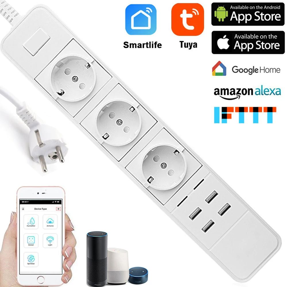 Smart Wifi Power Strip Surge Protector Multiple Power Sockets 4 USB Port Voice Control for Amazon Echo Alexa's Google Home Timer
Smart Wifi Power Strip Surge Protector Multiple Power Sockets 4 USB Port Voice Control for Amazon Echo Alexa's Google Home Timer