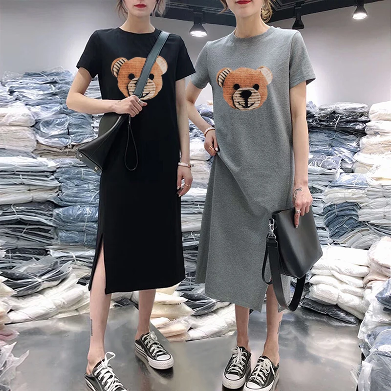 milinsus Summer Cartoon print bear plus size women dress short sleeve O-Neck Medium long dresses student Casual Black clothes
milinsus Summer Cartoon print bear plus size women dress short sleeve O-Neck Medium long dresses student Casual Black clothes