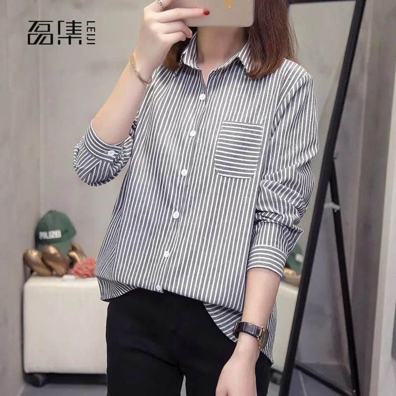 Autumn Long Sleeve Turn-down Collar Stripe Plus Size Shirt Women Casual Tops And Blouses Femme Blouses
Autumn Long Sleeve Turn-down Collar Stripe Plus Size Shirt Women Casual Tops And Blouses Femme Blouses