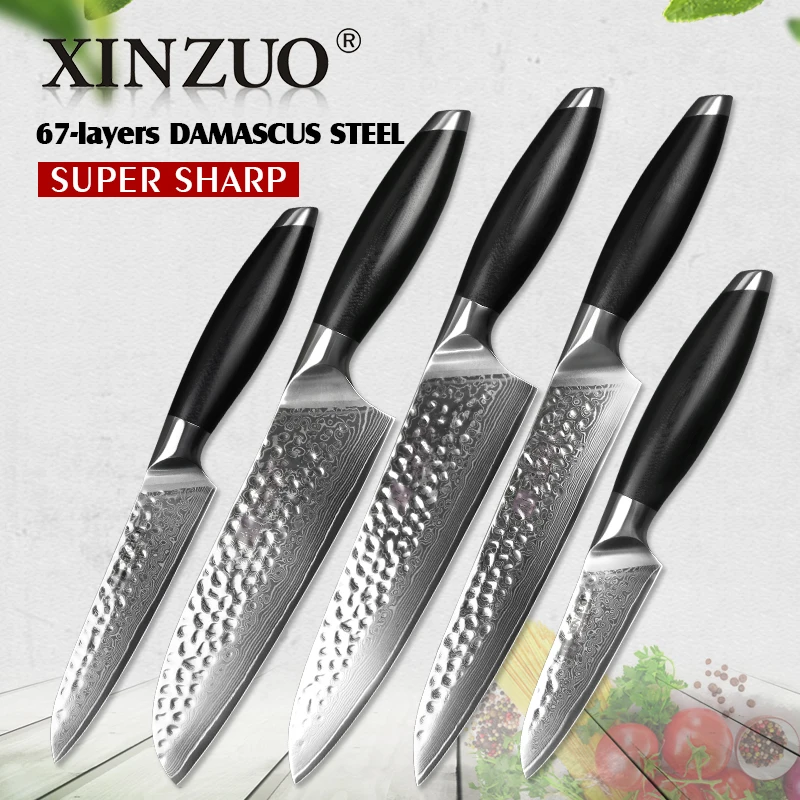 XINZUO 5 Pcs Kitchen Knife Sets Japanese VG10 Damascus Steel Paring Slicing Cleaver Chef Utility Knives Kitchen Knife G10 Handle
XINZUO 5 Pcs Kitchen Knife Sets Japanese VG10 Damascus Steel Paring Slicing Cleaver Chef Utility Knives Kitchen Knife G10 Handle