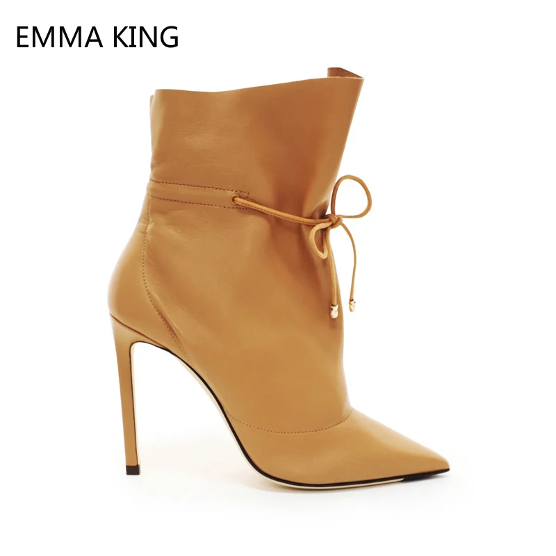 Spring Leather Ankle Boots Women Lace-up Ladies Shoes Pointed Toe Apricot Stiletto Heels Short Booties Female Plus Size 35-43
Spring Leather Ankle Boots Women Lace-up Ladies Shoes Pointed Toe Apricot Stiletto Heels Short Booties Female Plus Size 35-43