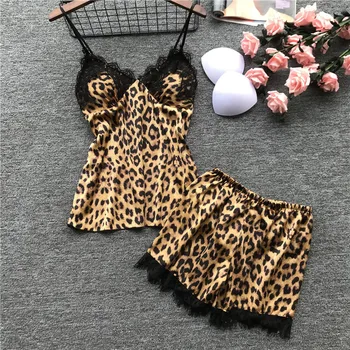 Women's Sexy Satin Leopard Sling Sleepwear Lingerie Lace Nightwear Underwear Set Leopard Boyshort Seamless Camis Adjusted-straps
Women's Sexy Satin Leopard Sling Sleepwear Lingerie Lace Nightwear Underwear Set Leopard Boyshort Seamless Camis Adjusted-straps