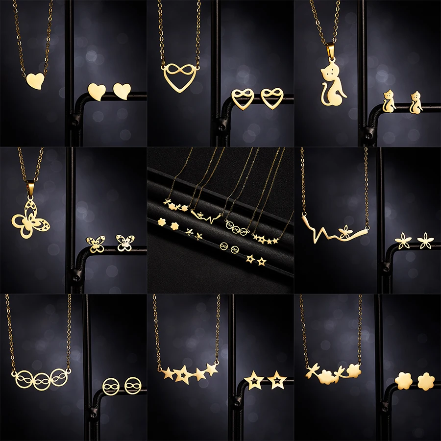 Belleper Heart Animal ECG Flower Star Gold Color Stainless Steel Sets For Women Necklace Earrings Jewelry Set Wedding Jewelry
Belleper Heart Animal ECG Flower Star Gold Color Stainless Steel Sets For Women Necklace Earrings Jewelry Set Wedding Jewelry
