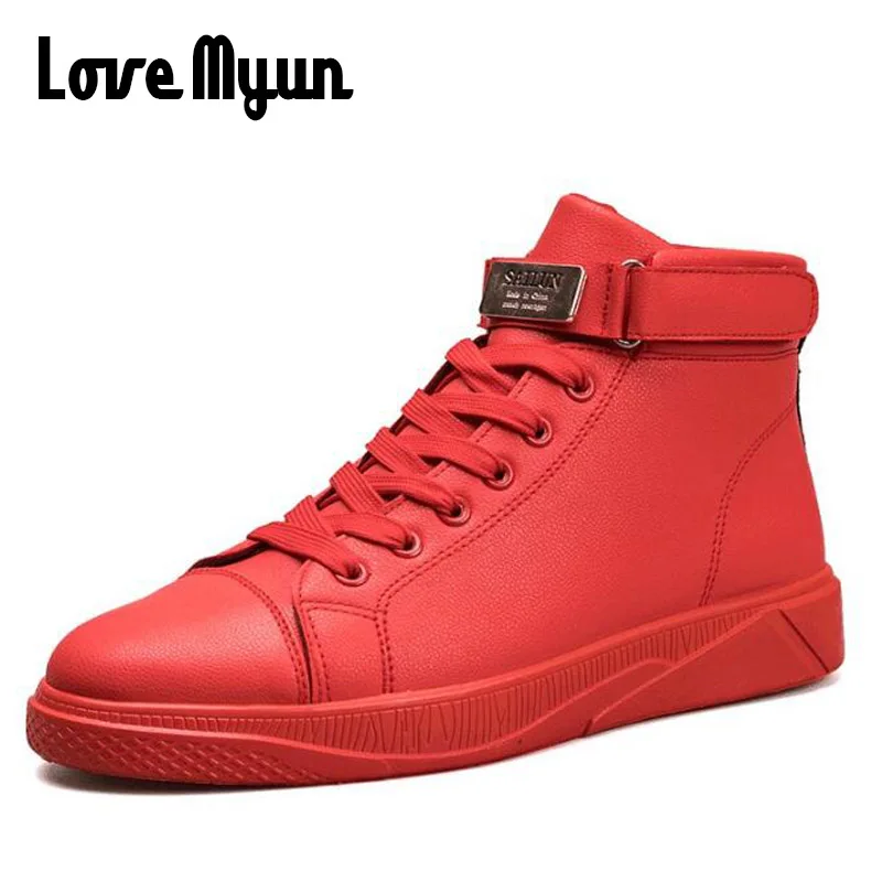 Black Red Men Lace Up Ankle Boots Flats Shoes High Top Leather Casual Shoes Men's Vulcanize senakers Walking Shoes NN-45PB
Black Red Men Lace Up Ankle Boots Flats Shoes High Top Leather Casual Shoes Men's Vulcanize senakers Walking Shoes NN-45PB