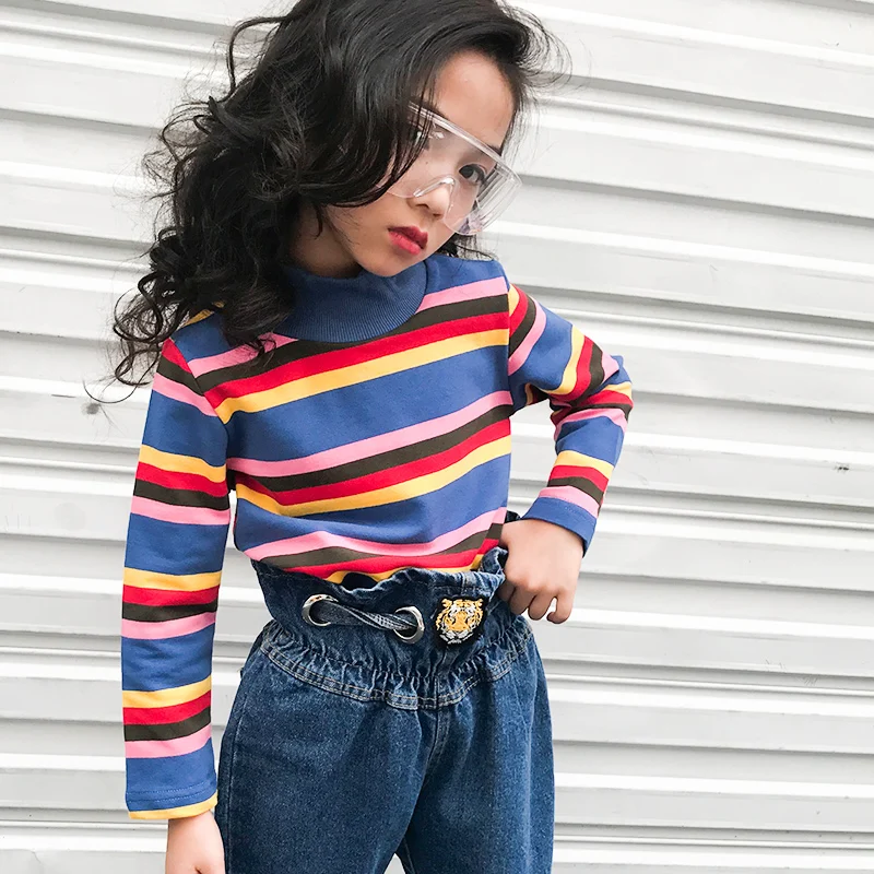 Baby girl 2018 autumn new cotton long-sleeved T-shirt high collar striped fashion wild 
Baby girl 2018 autumn new cotton long-sleeved T-shirt high collar striped fashion wild