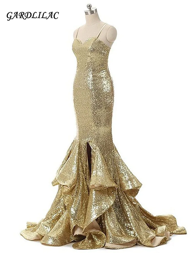 Sparkly Sequin Gold Mermaid Evening Dresses Spaghetti straps Long Prom dress Vestido de festa Slit Backless Prom Party Gown
Sparkly Sequin Gold Mermaid Evening Dresses Spaghetti straps Long Prom dress Vestido de festa Slit Backless Prom Party Gown