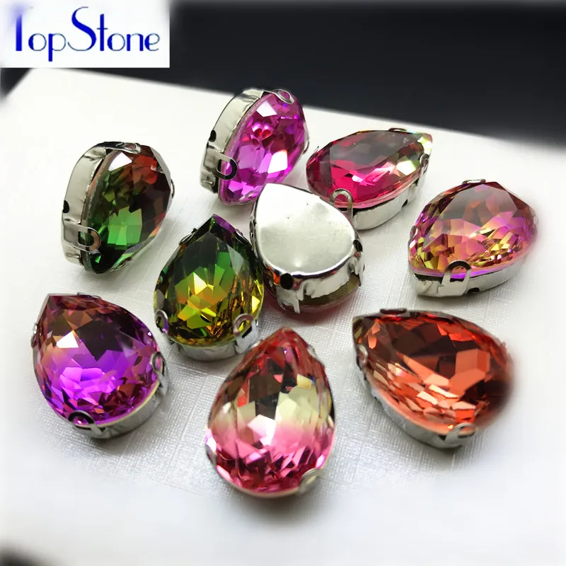 

Mix Colors Tourmaline K9 Glass Droplet Sew On Claw Rhinestone 10x14mm,13X18mm Teardrop Fancy Stone With Claw Setting