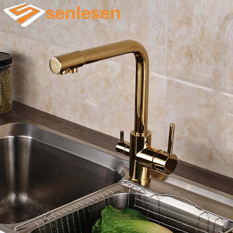 Luxury Golden Color Mixer Faucet for Kitchen Dual Handles Single Hole Pure Water Taps
Luxury Golden Color Mixer Faucet for Kitchen Dual Handles Single Hole Pure Water Taps