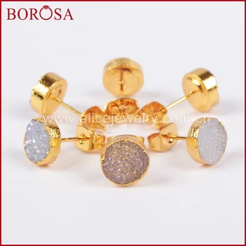 BOROSA 5 Pairs 8mm Gold Color Round Natural Stone Titanium AB Druzy Geode Stud Earrings Fashion Jewelry Free Shipping G0680
BOROSA 5 Pairs 8mm Gold Color Round Natural Stone Titanium AB Druzy Geode Stud Earrings Fashion Jewelry Free Shipping G0680
