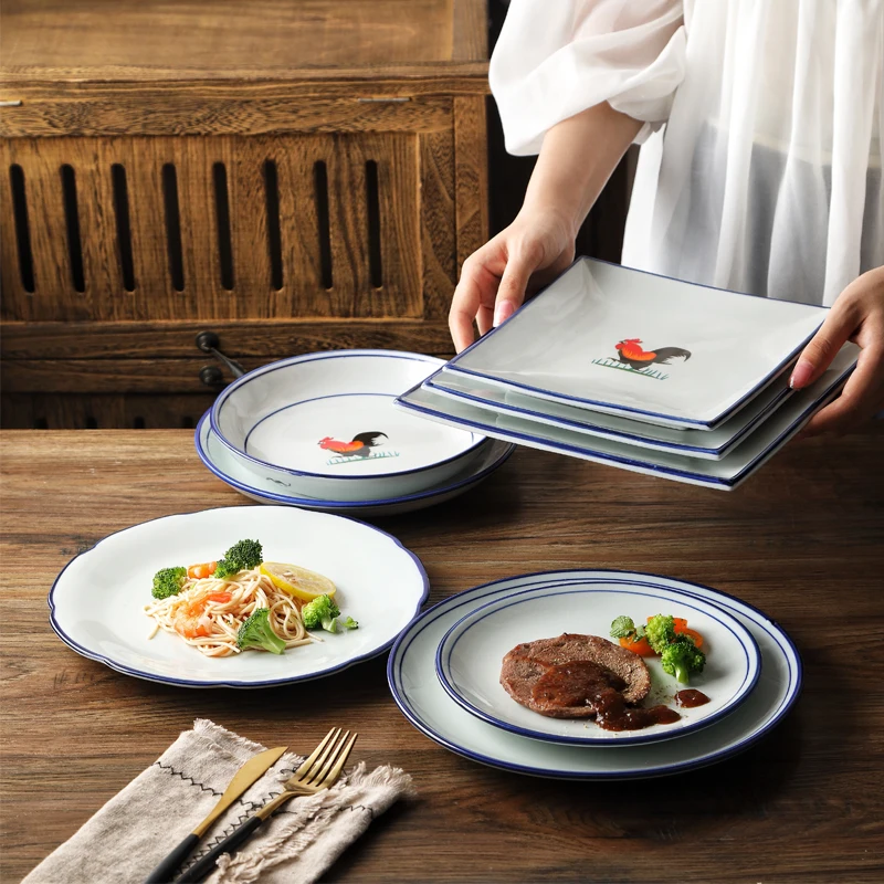 Chinese Ceramic tableware big red Cock pattern Household Dinnerware spaghetti Steak Dessert Salad Sushi Rice Soup Plates
Chinese Ceramic tableware big red Cock pattern Household Dinnerware spaghetti Steak Dessert Salad Sushi Rice Soup Plates