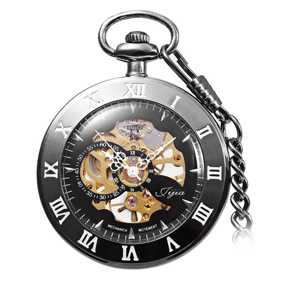 

Jijia Hollow Out Mechanical Pocket Watch Chain Table (Size: One Size, Color: Black)