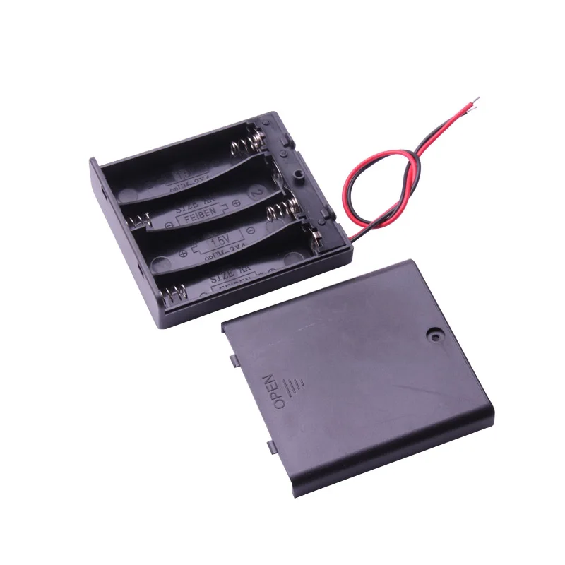 

Glyduino Multi-Slot AA Size 4 Battery Clip Hard Base Case Holder with Wire Leads DIY and Battery Cover