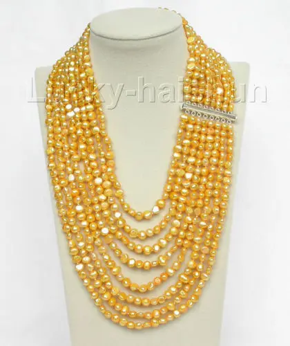 shipping17"-24" 8row baroque golden yellow pearls necklace 925 silver clasp j8753
shipping17"-24" 8row baroque golden yellow pearls necklace 925 silver clasp j8753