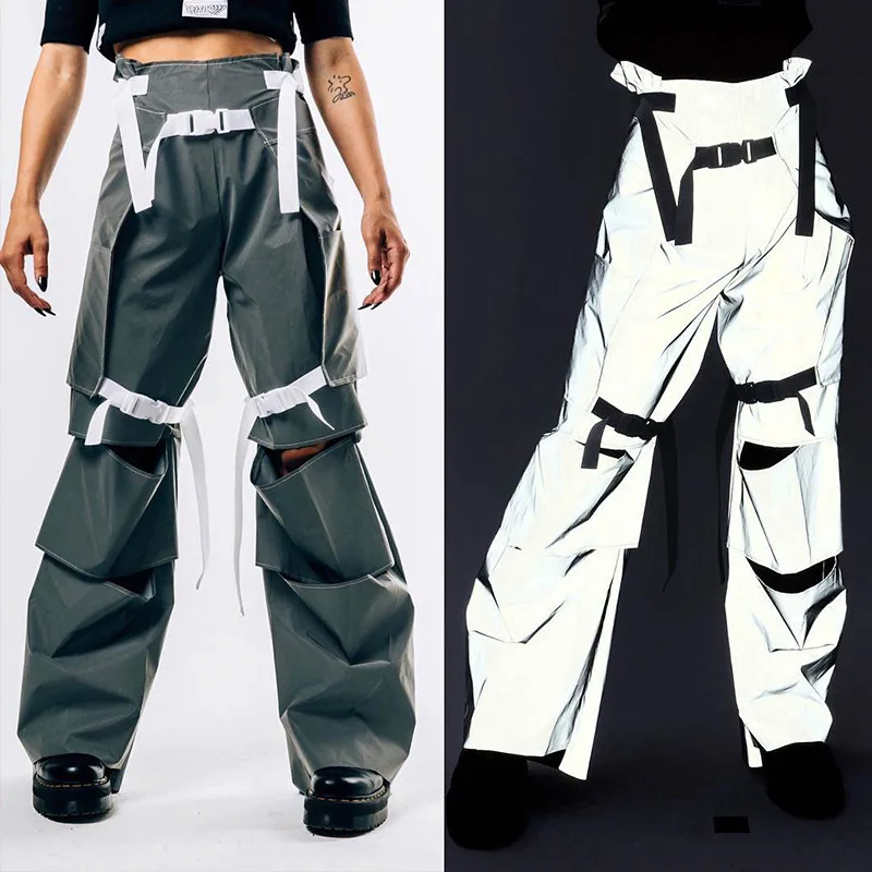 Hole Buckle Reflective Pants Streetwear High Waist Cargo Pants Women Wide Leg Pants Casual Trousers Bottoms reflected
Hole Buckle Reflective Pants Streetwear High Waist Cargo Pants Women Wide Leg Pants Casual Trousers Bottoms reflected