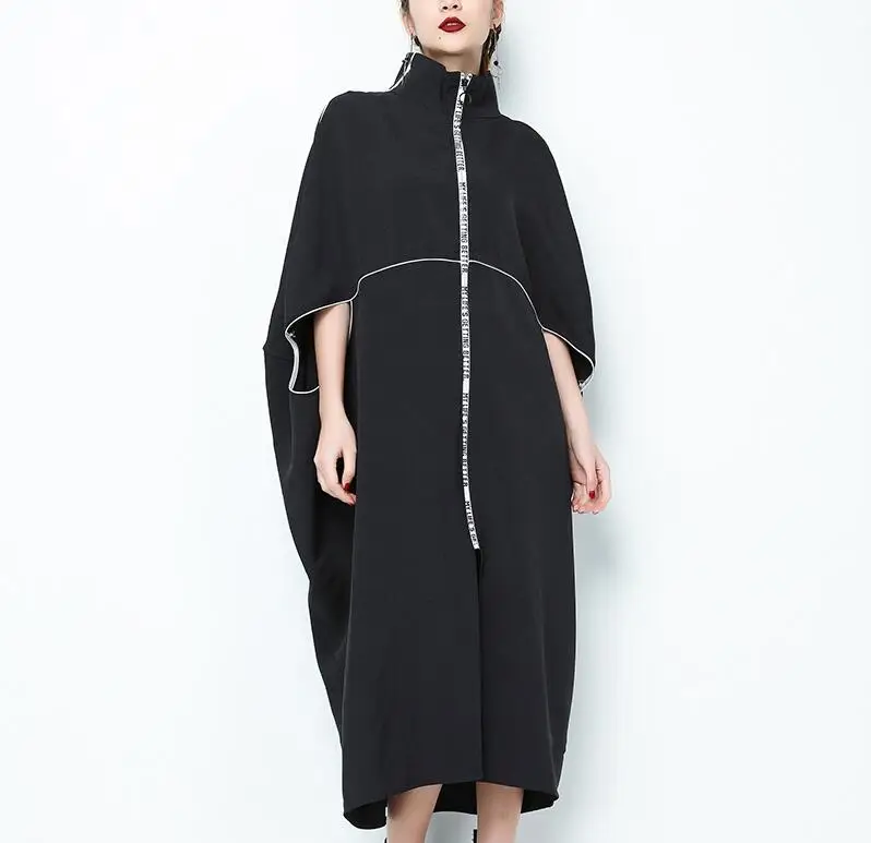 Spring stand collar long sleeves black with zip with inscriptions irregular large sizes Monochrome dress Women's fashion tide
Spring stand collar long sleeves black with zip with inscriptions irregular large sizes Monochrome dress Women's fashion tide