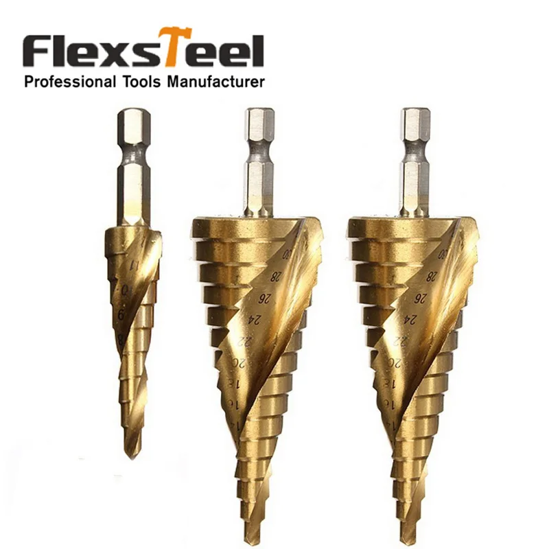 3pcs/set Titanium Coated HSS Spiral Grooved Core Drill Step Drill Bit 4mm to 12mm/20mm/32mm Cut Tool Set
3pcs/set Titanium Coated HSS Spiral Grooved Core Drill Step Drill Bit 4mm to 12mm/20mm/32mm Cut Tool Set
