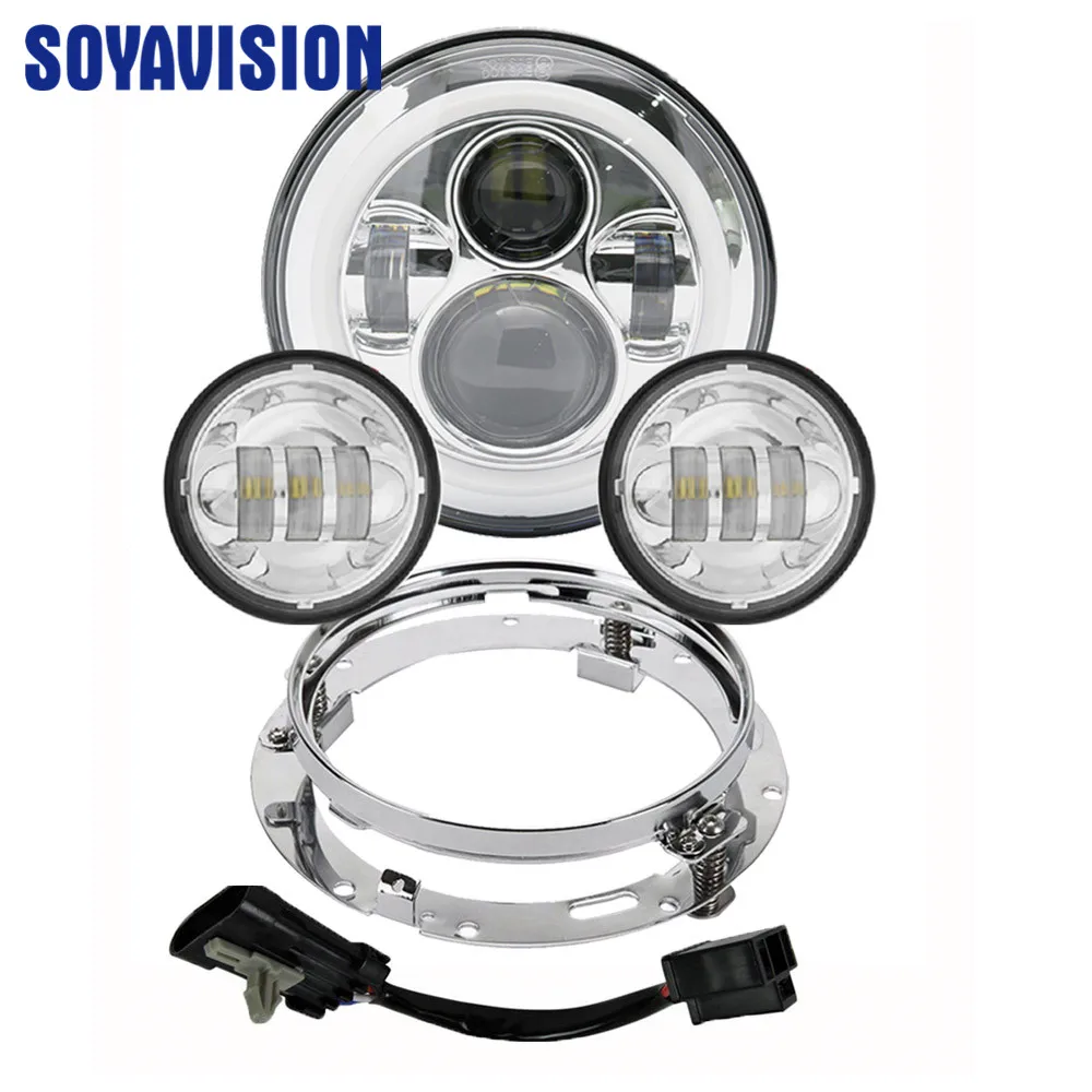 7" Motorcycle LED Headlight Hi & Lo Headlamp Bulb DRL With Angel Ring + 4.5" Fog Driving Light for Softail Heritage Moto
7" Motorcycle LED Headlight Hi & Lo Headlamp Bulb DRL With Angel Ring + 4.5" Fog Driving Light for Softail Heritage Moto