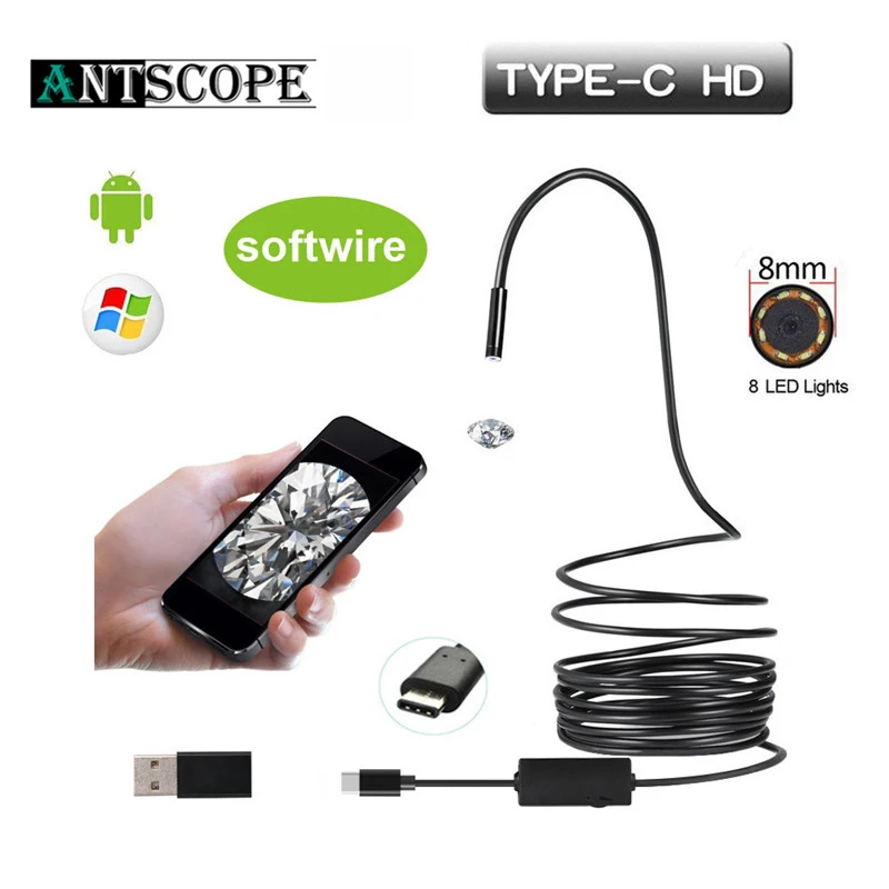 

Antscope Type-C Usb Camera Endoscope 8mm Softwire 1m 3m 5m 7m 10m Sewer Snake Tube With 8 LED HD Android Inspection Endoscopic30