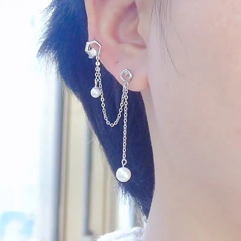 925 sterling silver earring original design polygon long chain pendant Double pierced hole ear ring temperament trend female jew
925 sterling silver earring original design polygon long chain pendant Double pierced hole ear ring temperament trend female jew
