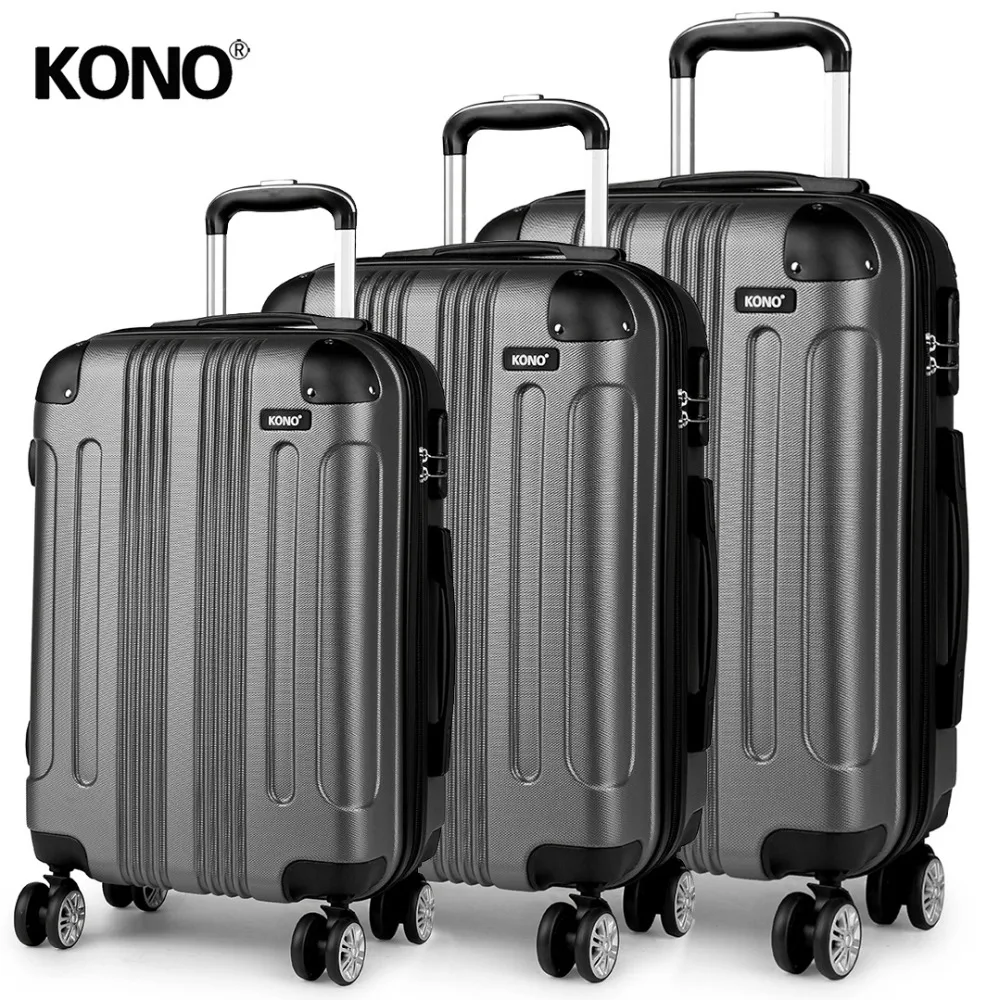 

KONO Luggage Suitcase Travel Hand Bags Carry on Check In Trolley Case 4 Wheel Spinner Hardside ABS 20 24 28 Inch Grey YD1777L