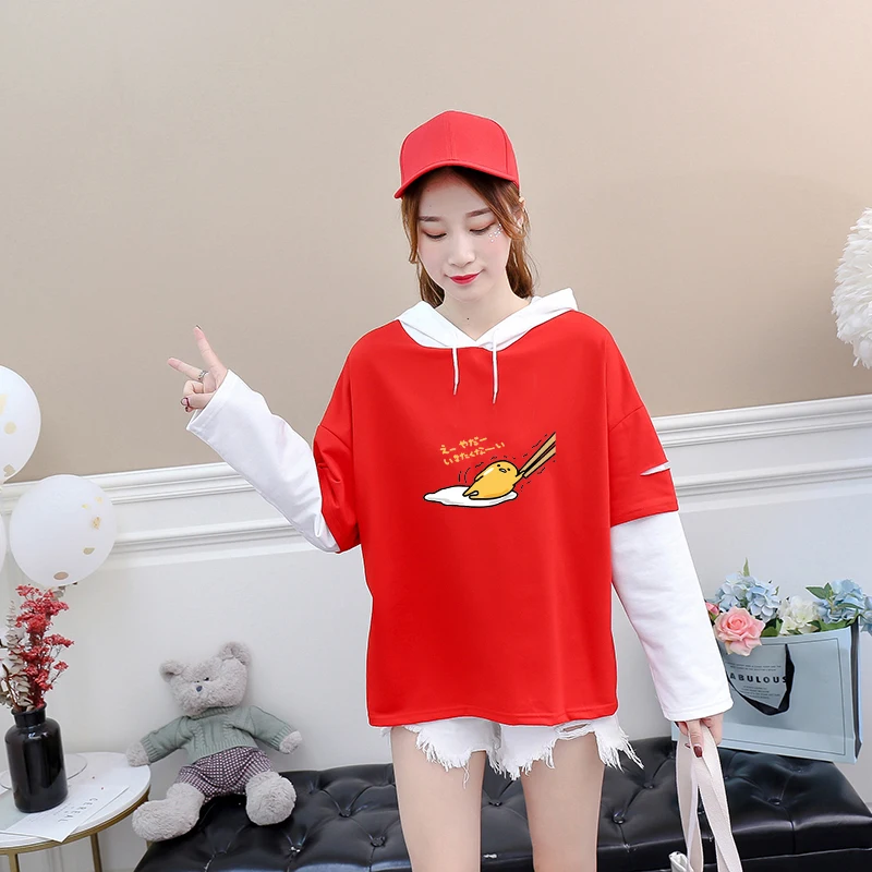 2018 Long Sleeve Shirt Women Harajuku Funny Kawaii Cartoon Gudetama Print Casual Women's T Shirt Femme Splicing Hooded Tees Tops
2018 Long Sleeve Shirt Women Harajuku Funny Kawaii Cartoon Gudetama Print Casual Women's T Shirt Femme Splicing Hooded Tees Tops