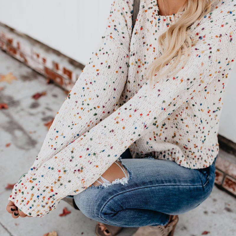 Dot Print Knitted winter Sweater Women Streetwear Round Neck Long-sleeved Womens Sweaters Tops workout Casual Pullover Sweater
Dot Print Knitted winter Sweater Women Streetwear Round Neck Long-sleeved Womens Sweaters Tops workout Casual Pullover Sweater