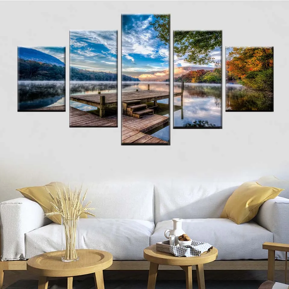 Canvas HD Print Wall Art Poster Picture 5 Piece Forest Bridge Stand Lake Early Morning Landscape Painting Home Decoration Frame
Canvas HD Print Wall Art Poster Picture 5 Piece Forest Bridge Stand Lake Early Morning Landscape Painting Home Decoration Frame