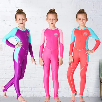 

2018 Latset HISEA Children's wetsuits Thin One-piece Kids Diving Suit Long-sleeved Snorkeling Surfing Suits for Girls 4Colors