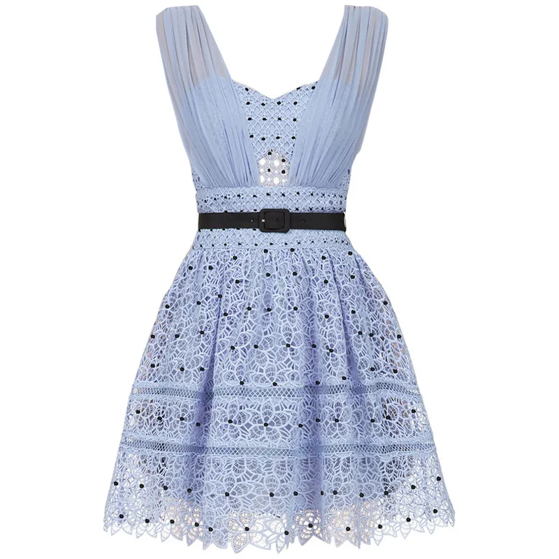 2019 Summer Self Portrait Dress Runway Women fashion Blue Mesh Patchwork Lace Sleeveless Dress Sexy Backless Mini Dress vestidos
2019 Summer Self Portrait Dress Runway Women fashion Blue Mesh Patchwork Lace Sleeveless Dress Sexy Backless Mini Dress vestidos