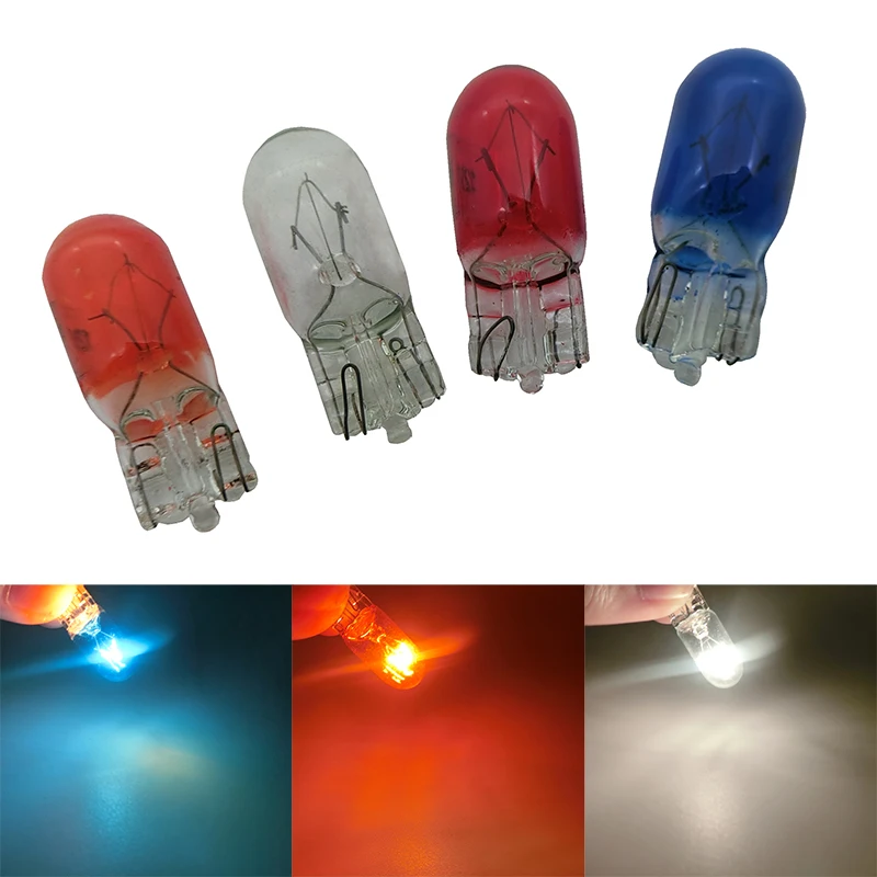 

10x T10 Halogen bulb W5W W3W white amber color 12V 3W 194 158 Side wedges car light source instrument lights halogen lamp Red