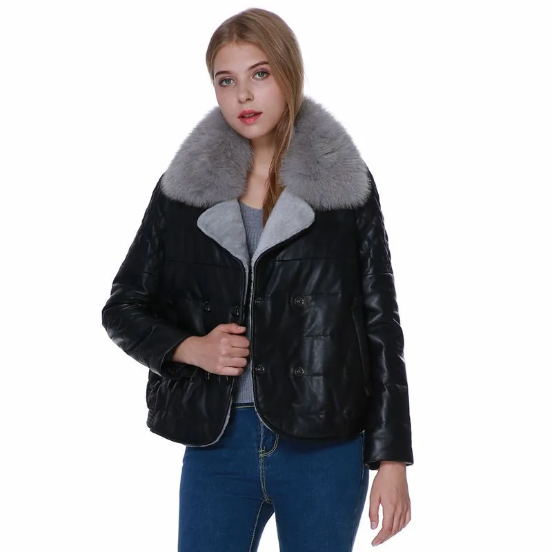 Real Leather Coat Women Winter Down Jacket Short Outerwear Fox fur collar Thicken Warm Tops Female Sheepskin Jackets OKXGNZ 2341
Real Leather Coat Women Winter Down Jacket Short Outerwear Fox fur collar Thicken Warm Tops Female Sheepskin Jackets OKXGNZ 2341